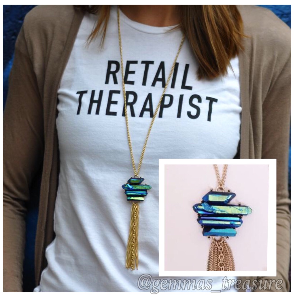 Druzy And Gold Tassel Necklace